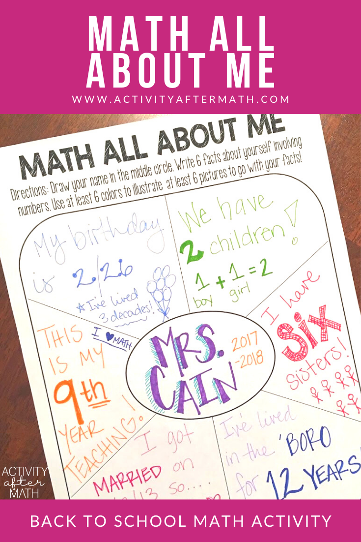 Math All About Me Back to School Activity