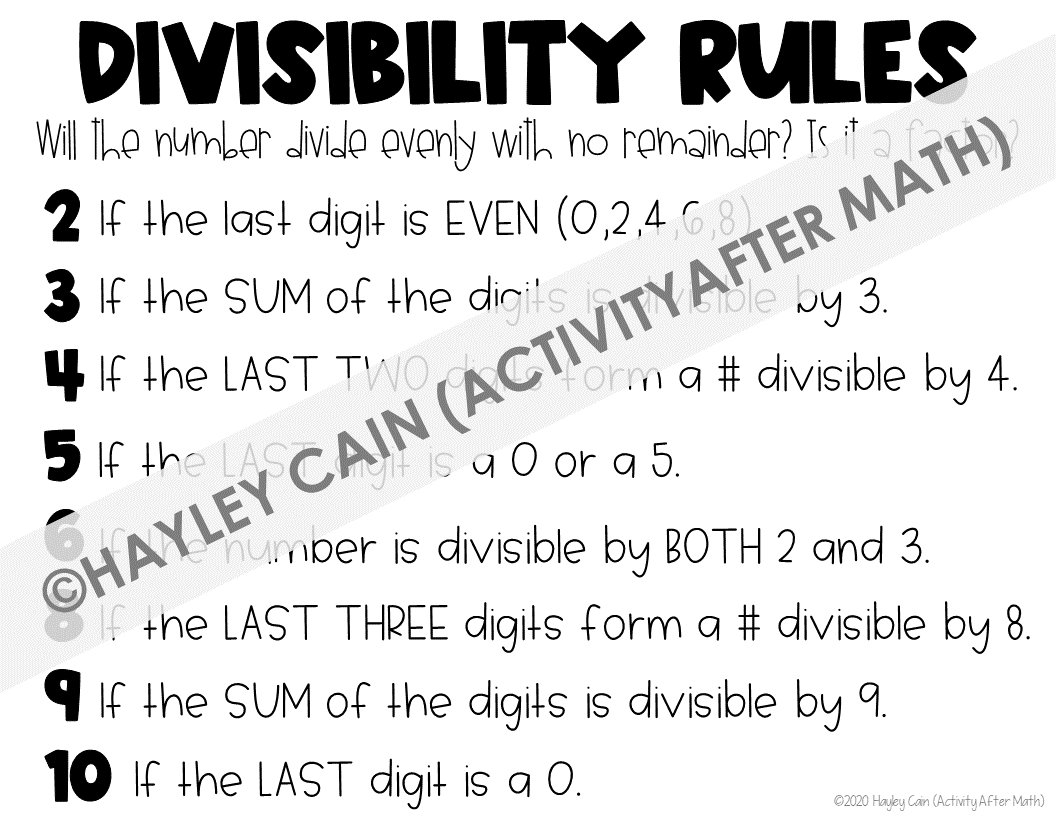Divisibility Rules Anchor Chart — Activity After Math for Free Printable Divisibility Rules Chart