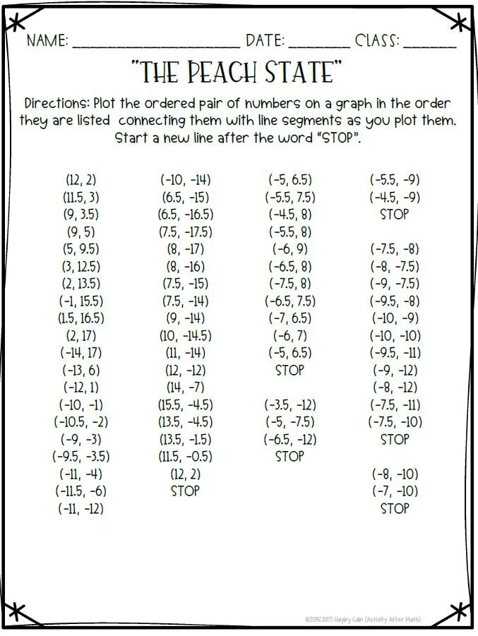 Georgia Coordinate Graphing Picture First Quadrant & ALL Four Quadrants — Activity After Math for Free Printable Coordinate Grid Mystery Pictures