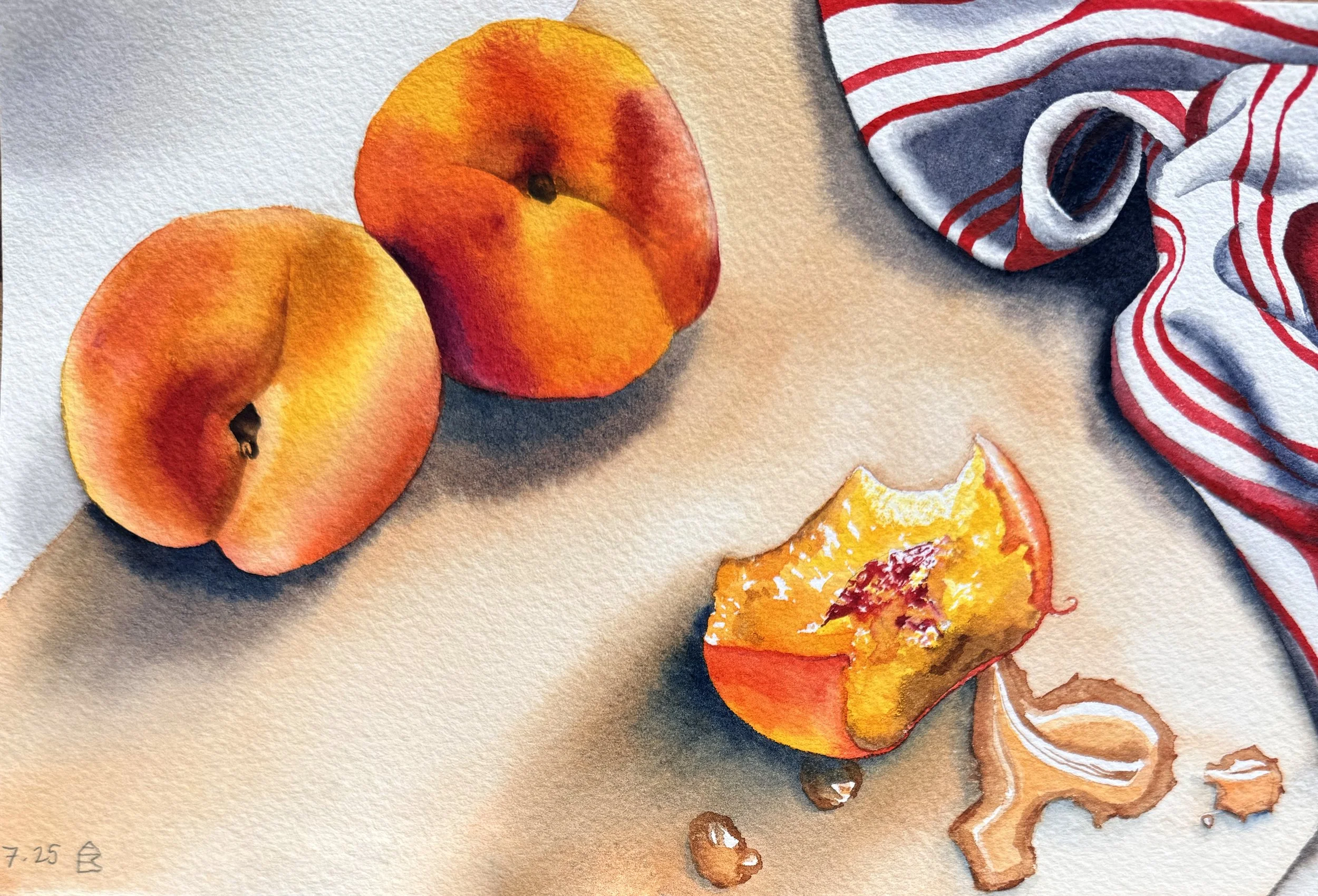 Peaches and Tea Towel