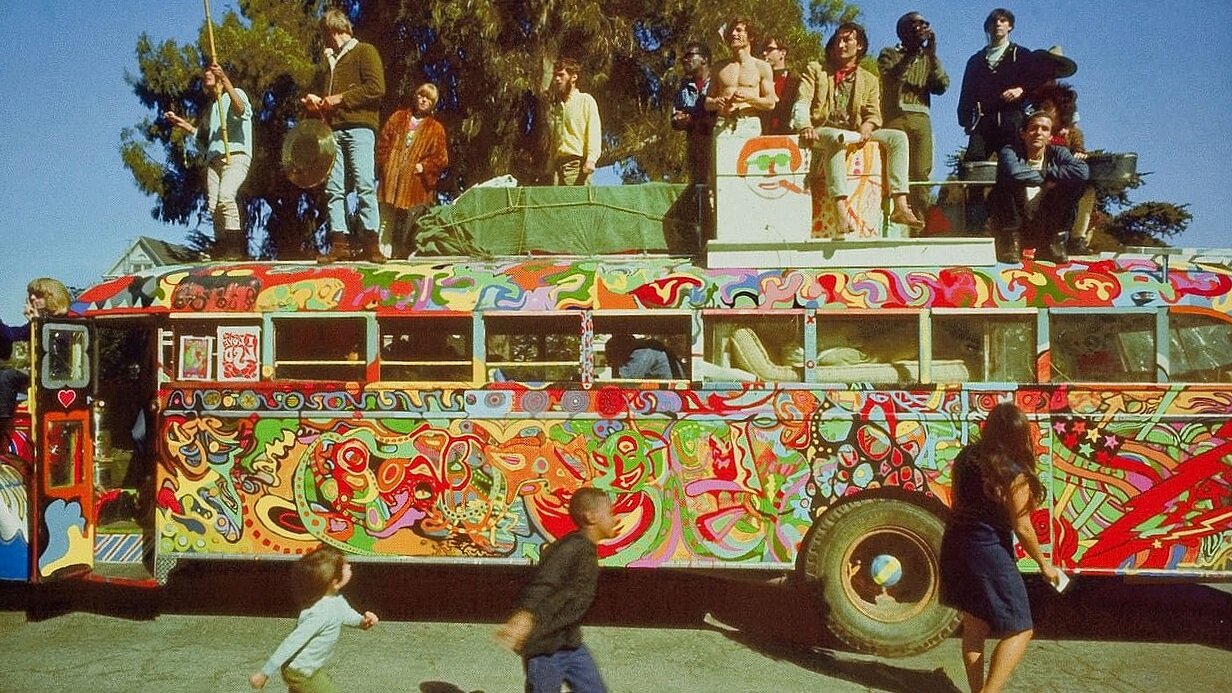 The Merry Pranksters “Further” bus on its 1964 cross country trip.