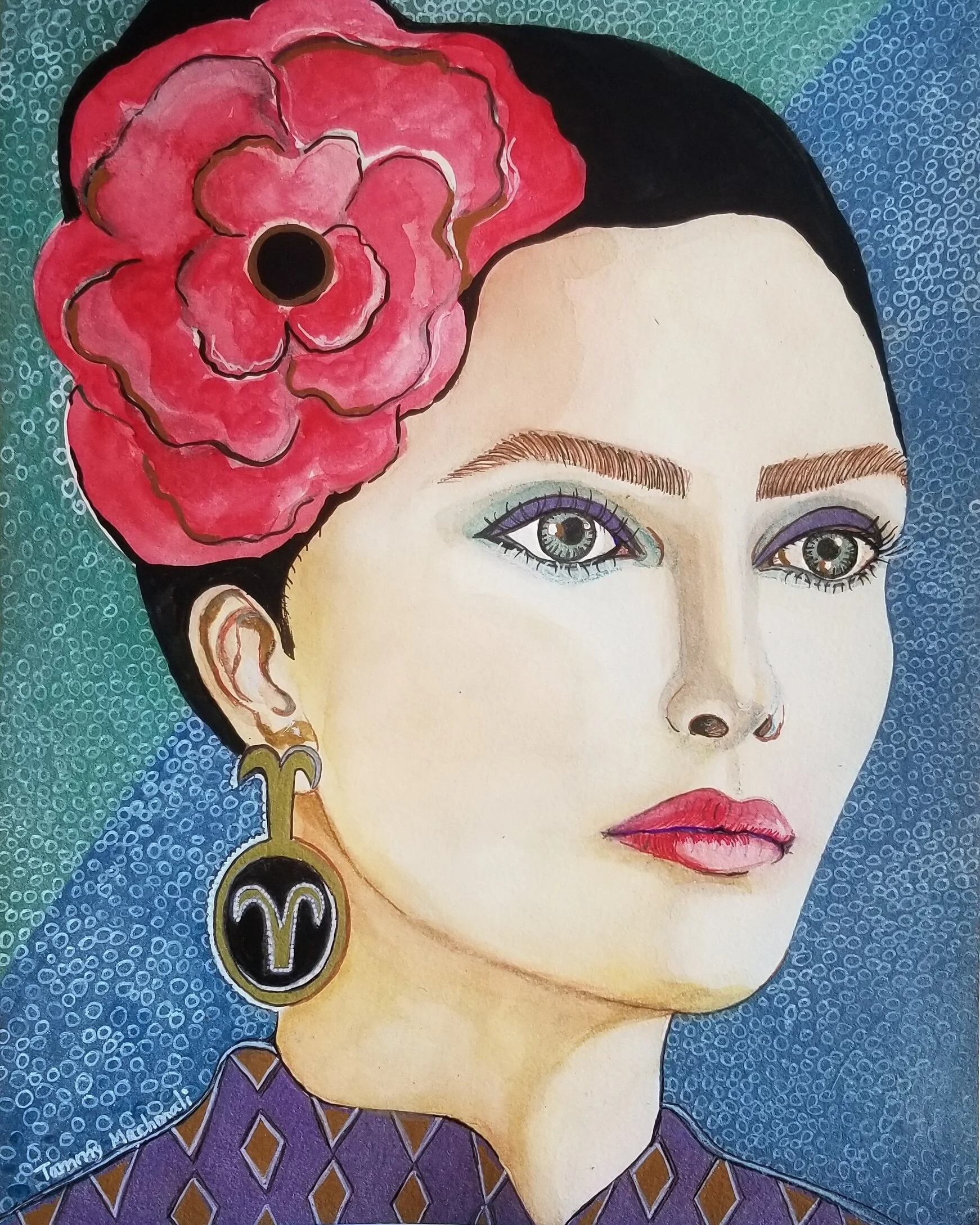 Aries - Print  zodiac portrait mix media, ink and watercolor illustration by Tammy Machmali.jpg