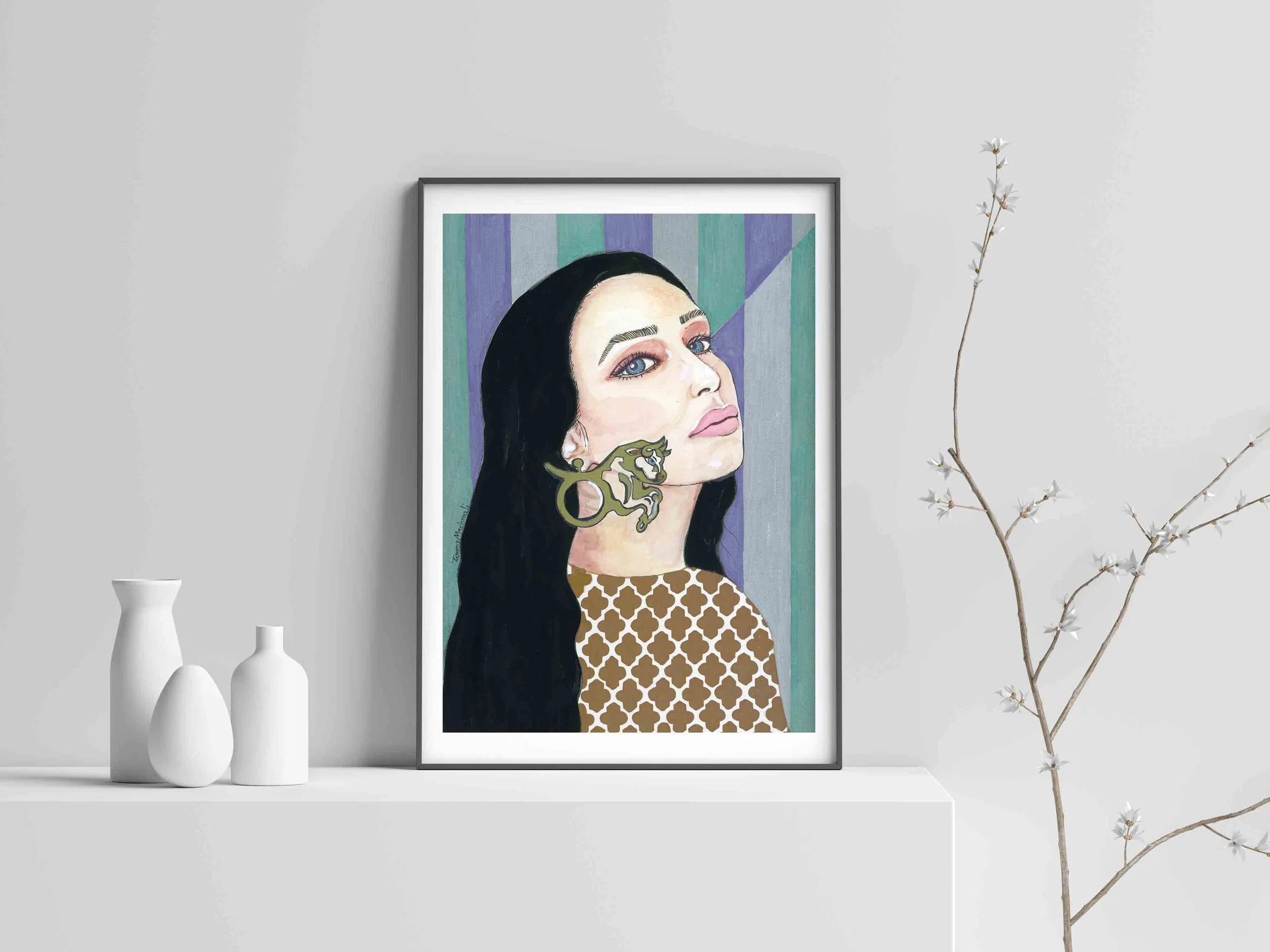 Taurus - Print  zodiac portrait mix media, ink and watercolor illustration by Tammy Machmali.jpg