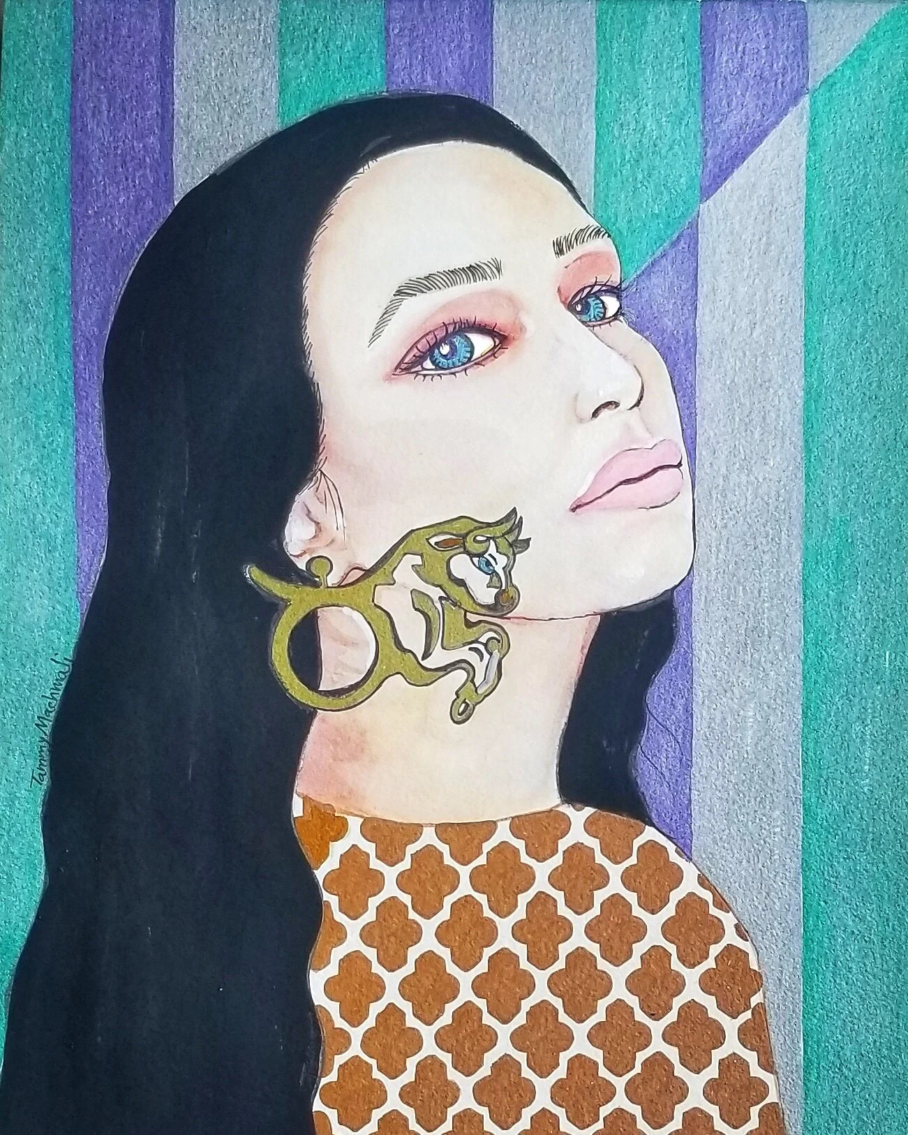 Taurus - Print  zodiac portrait mix media, ink and watercolor illustration by Tammy Machmali.jpg