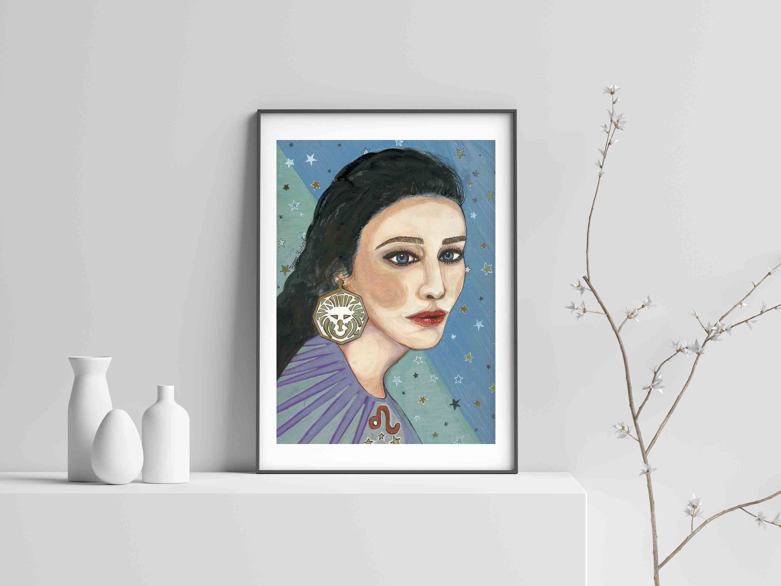 Leo - Print  zodiac portrait mix media, ink and watercolor illustration by Tammy Machmali.jpg