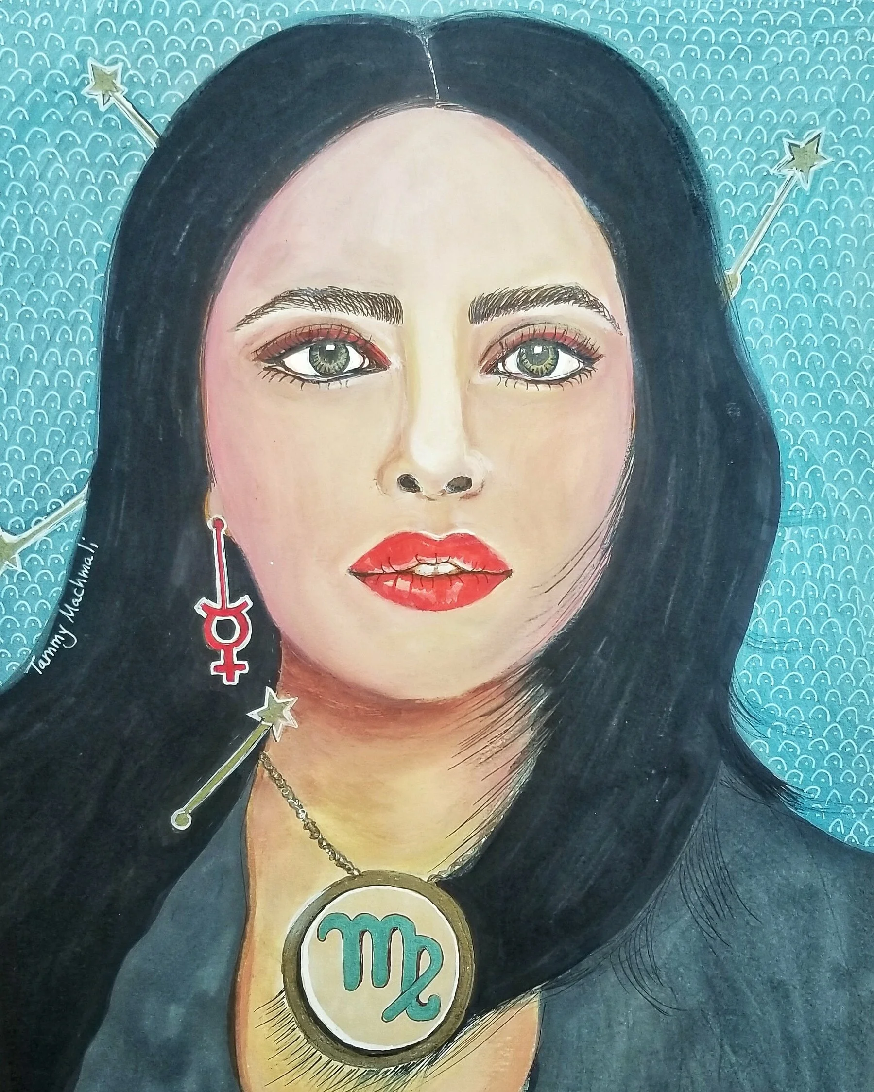Virgo - Print  zodiac portrait mix media, ink and watercolor illustration by Tammy Machmali.jpg