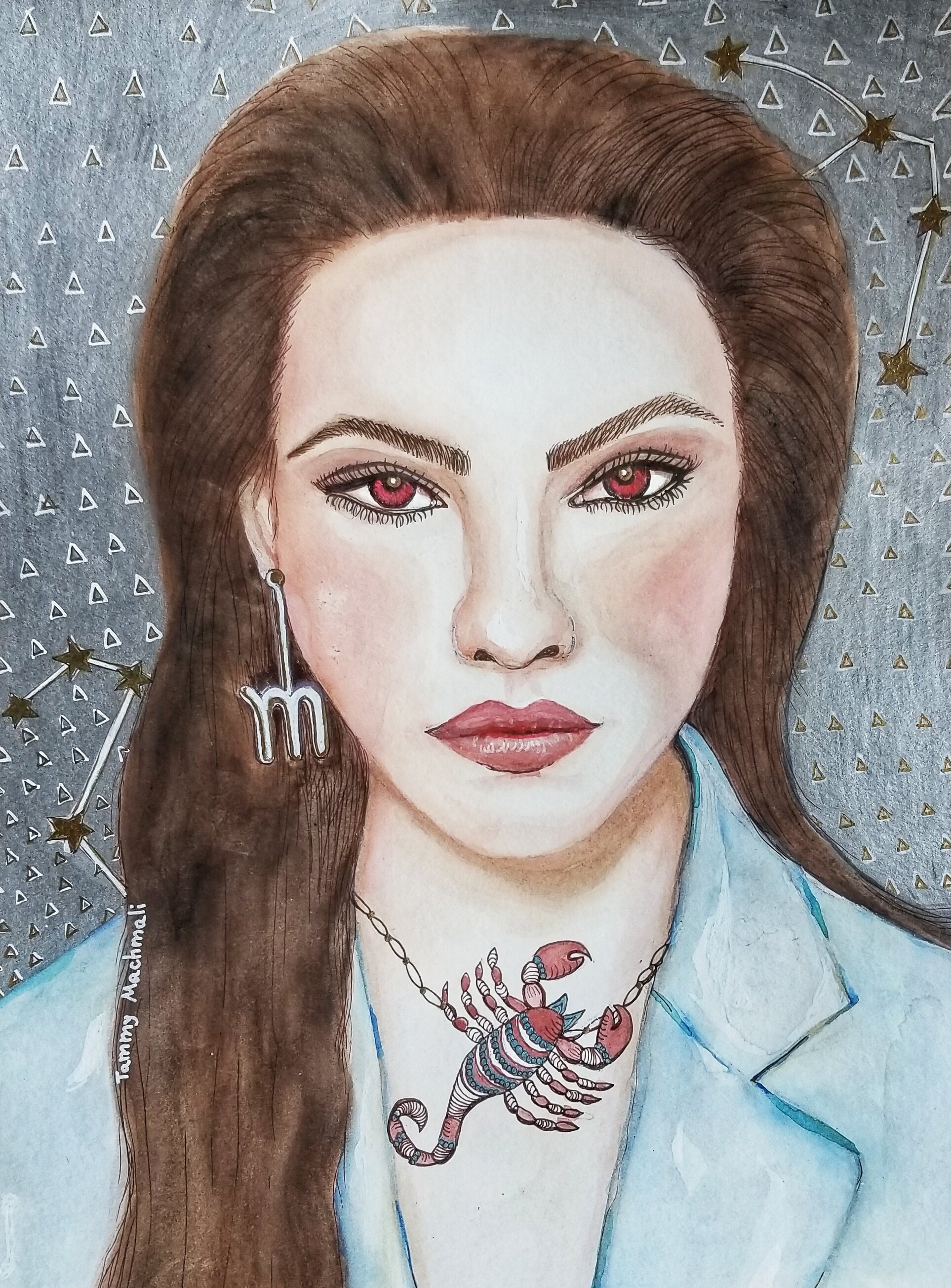 Scorpio - Print zodiac portrait mix media, ink and watercolor illustration by Tammy Machmali.jpg