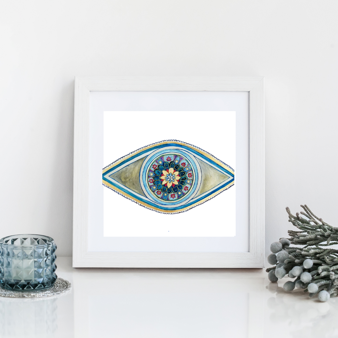 Mix-media-red-blue-and gold-watercolor embellished eye mandala print by tammy machmali / available framed. Great for gift.jpg