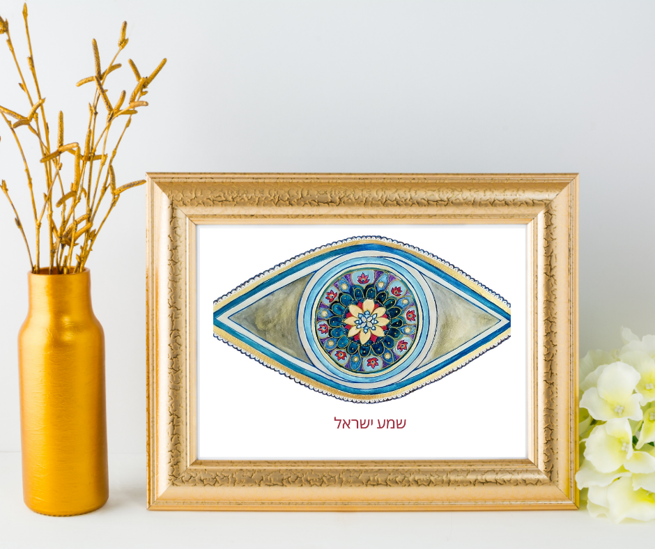 Mix-media-red-blue-and gold-watercolor embellished eye mandala print by tammy machmali / available framed. Great for gift.jpg