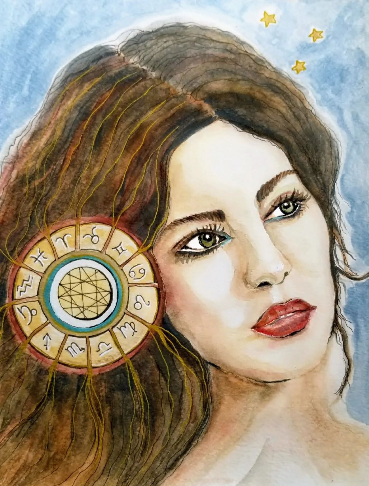 Zodiac Diva - Print  zodiac portrait mix media, ink and watercolor illustration by Tammy Machmali.jpg