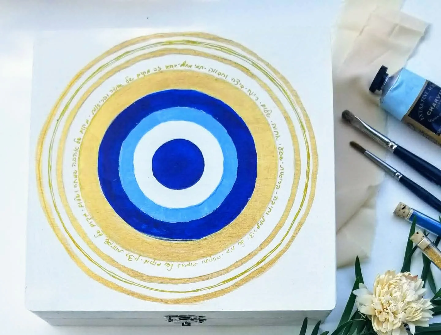 God Box - Off White Hand Written Divine protection Evil Eye circle with a hand written  blessings