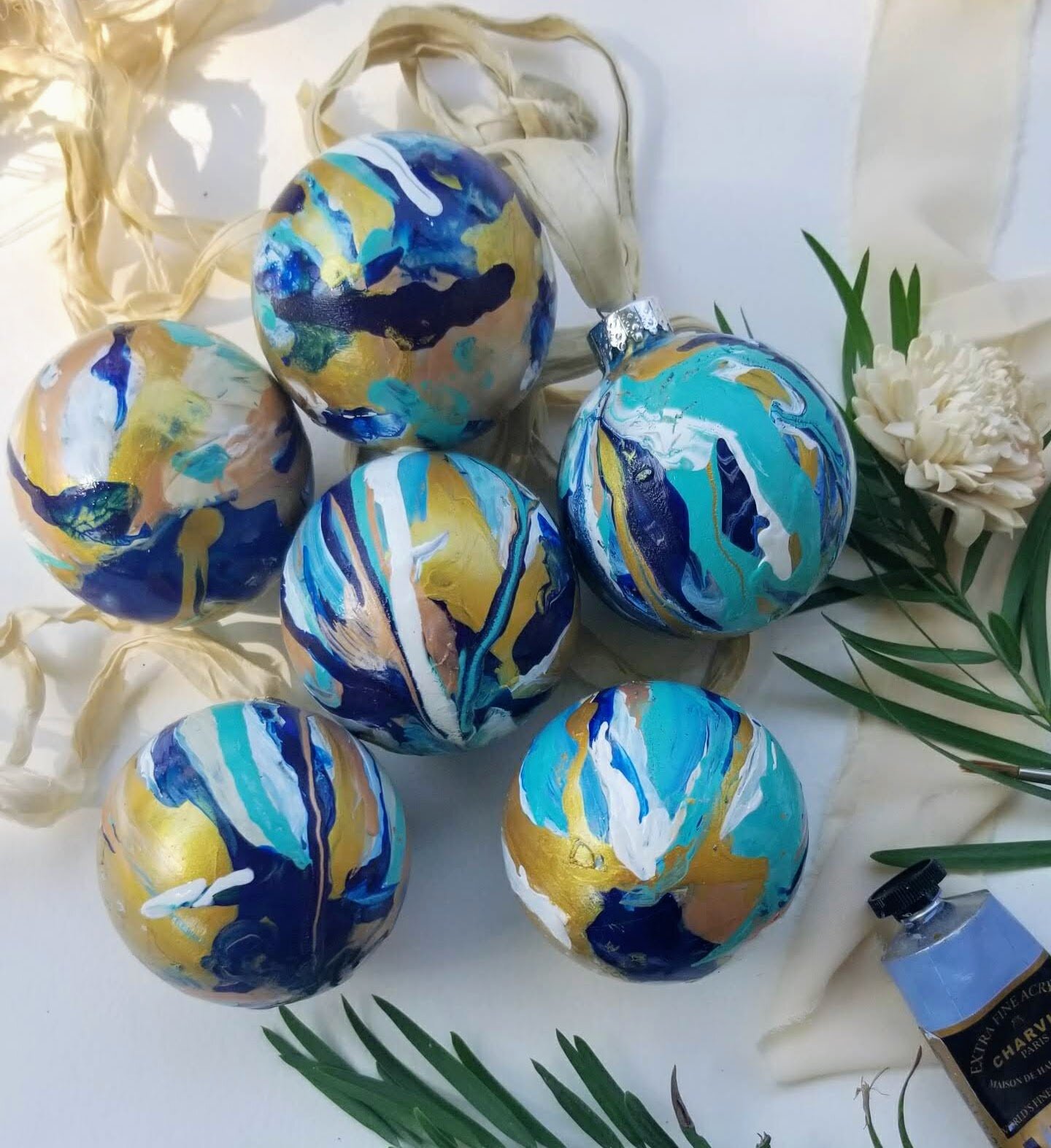 Delightful Blue gold Glass Ball Ornament