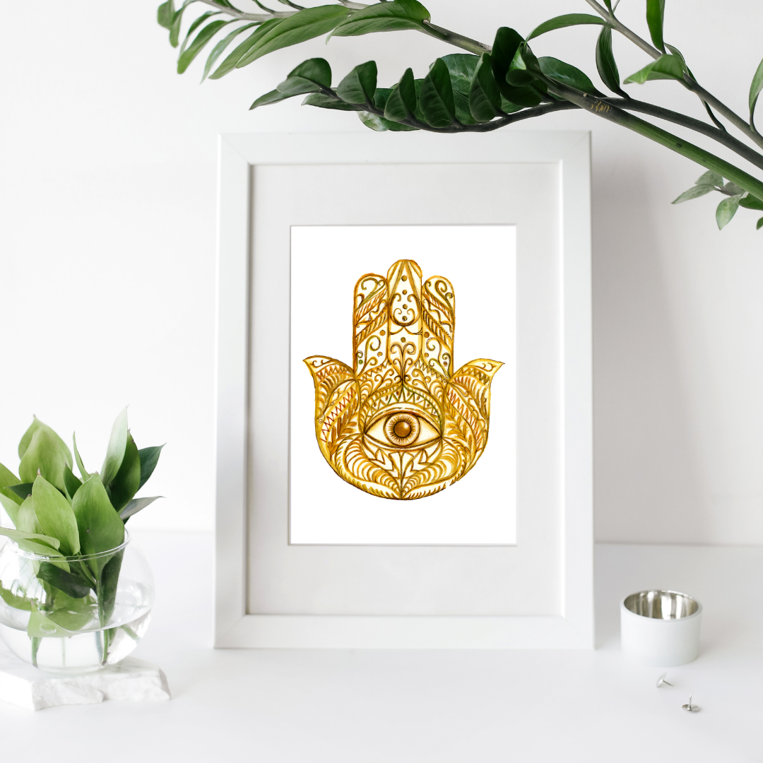 A spiritual watercolor Hamsa with the third eye artwork was created with the intention of showering your home and soul with the energy of love, peace, safety & joy by Tammy Machmali.jpg (Copy)
