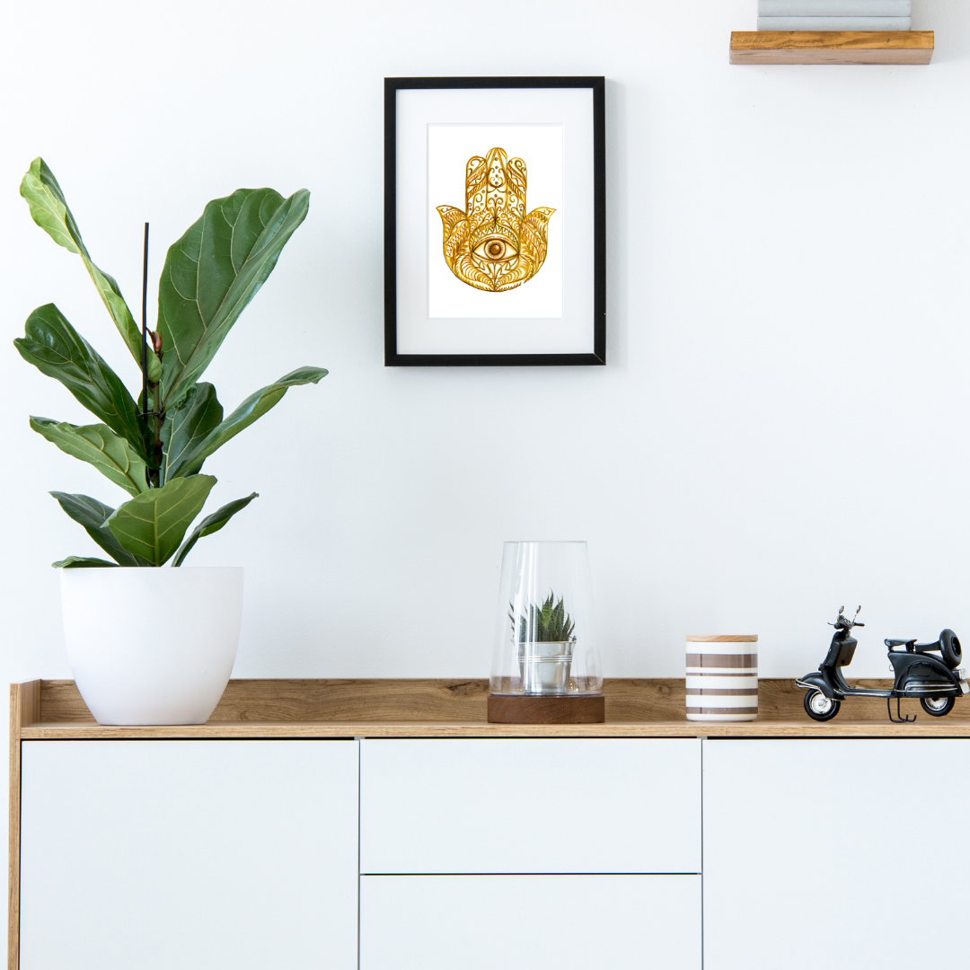 A spiritual watercolor Hamsa the third eye artwork was created with the intention of showering your home and soul with the energy of love, peace, safety & joy by Tammy Machmali.jpg