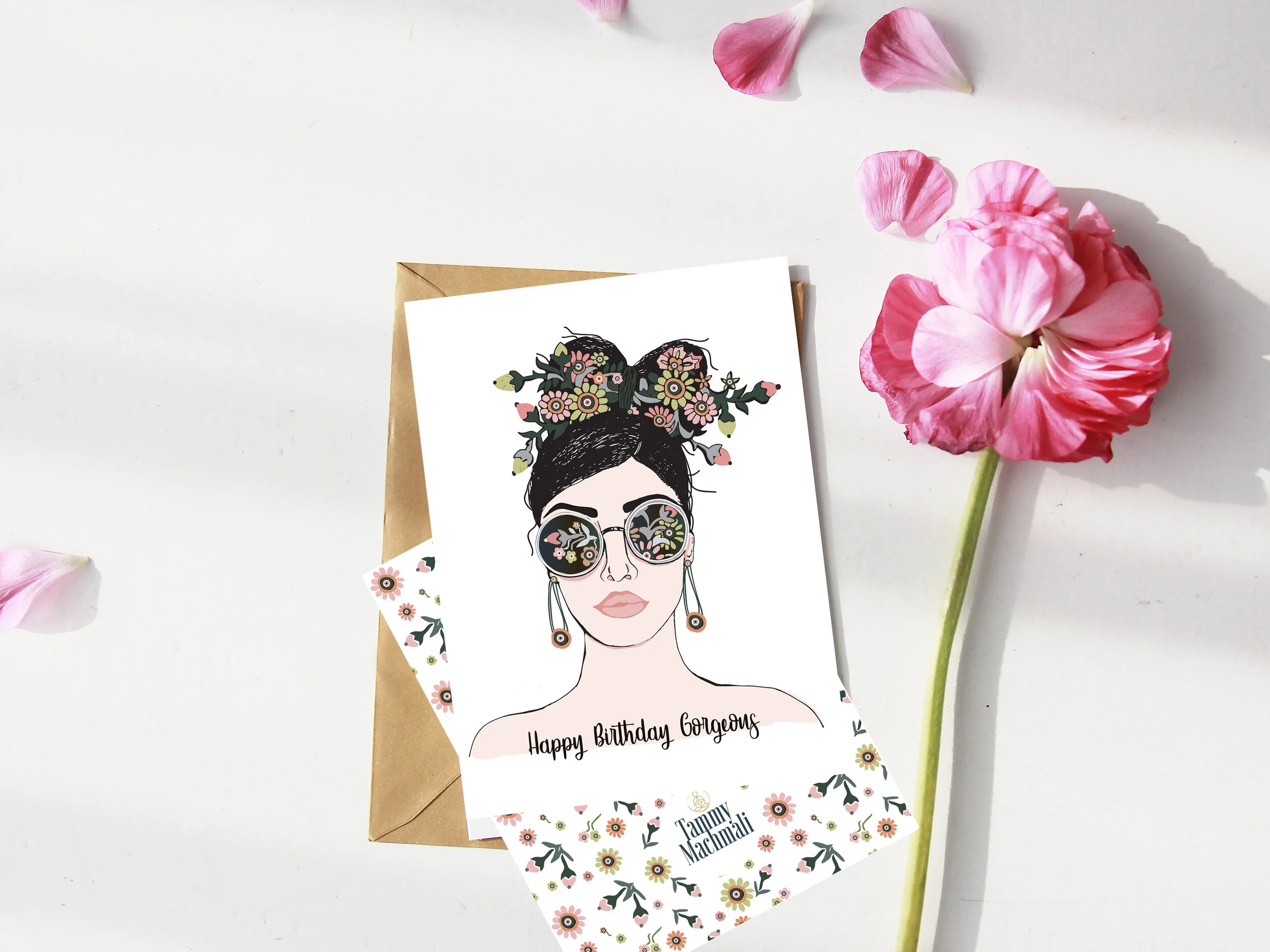 Happy Birthday gorgeous / Set of 3 folded note cards by tammy machmali