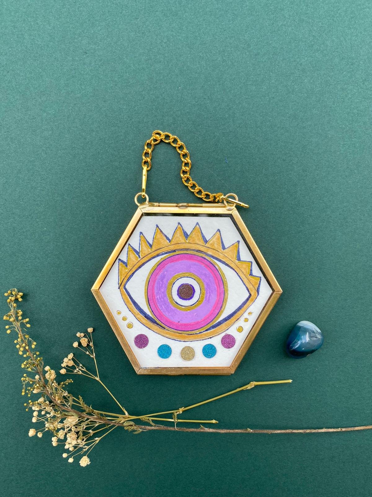 eternal-starry-pink-evil-eyes-hexagon-mini-wall-hanging-ornaments-by-tammy-machmali
