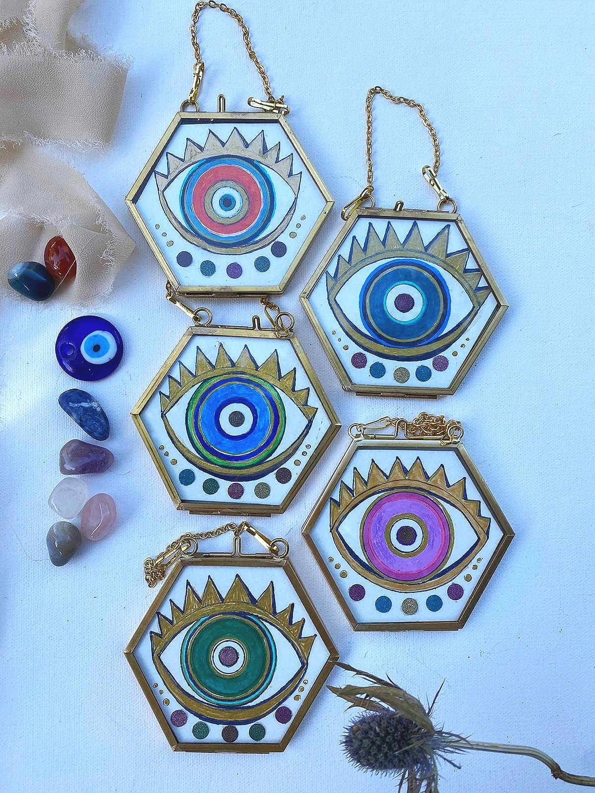 eternal-starry-pink-evil-eyes-hexagon-mini-wall-hanging-ornaments-by-tammy-machmali (Copy) (Copy)