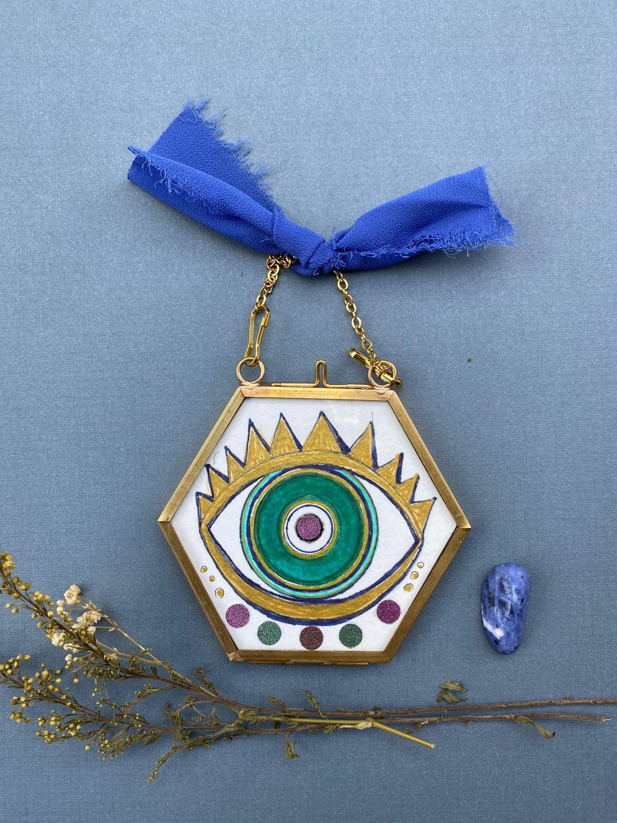 eternal-starry-green-evil-eyes-hexagon-mini-wall-hanging-ornaments-by-tammy-machmali