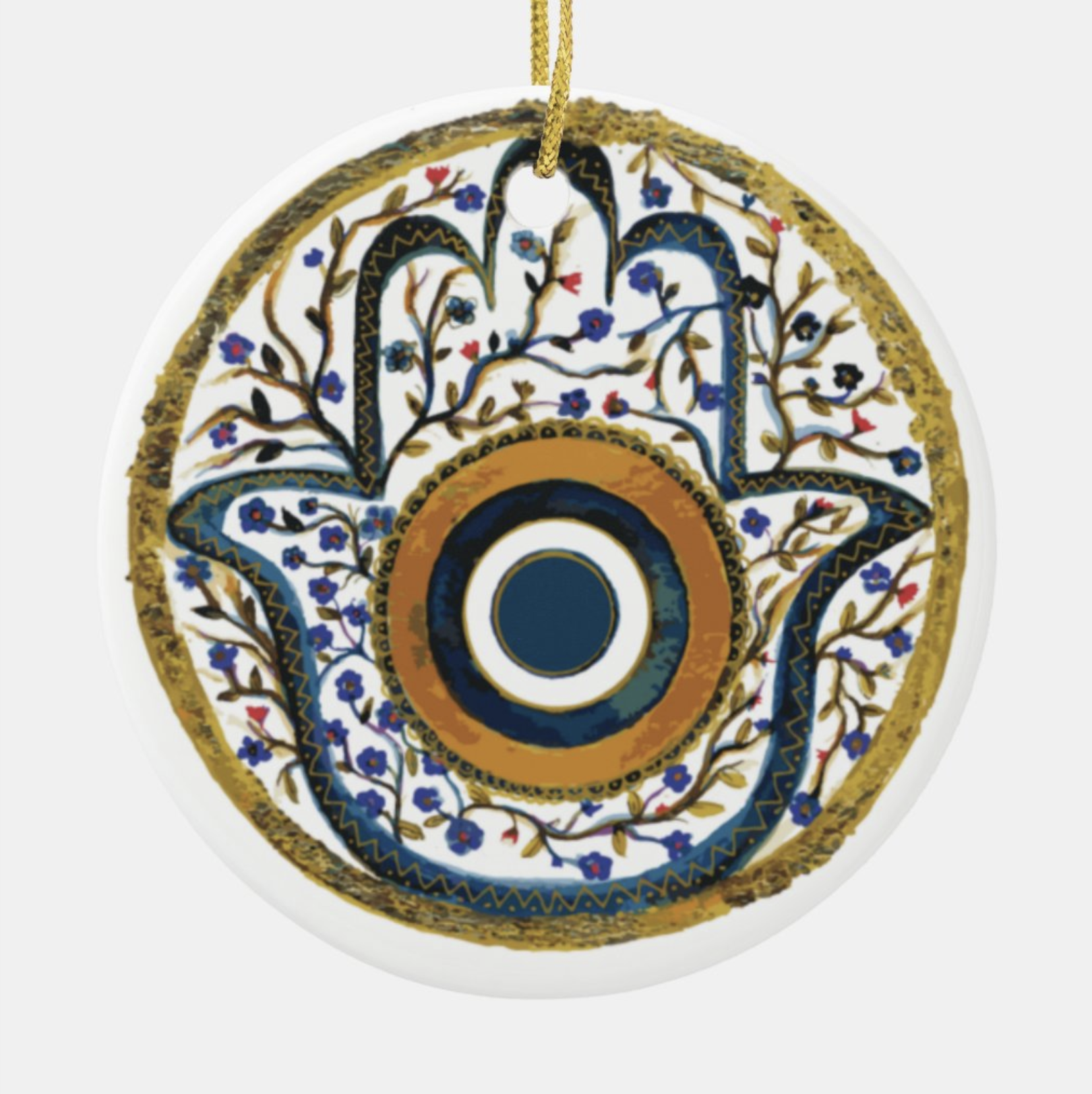 Blue Golden Floral Hamsa - Ceramic Ornaments