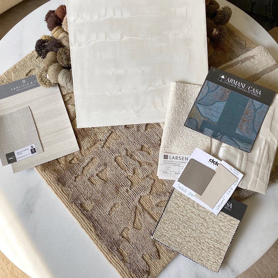 Fresh from Nepal: Custom rug strike-off arrived from Rug Art!  The palette together: I pulled tone inspiration from the new ash floors, and split into light toned fabrics, griege tones in the wall plaster, and the brown tones in the rug, accenting wi