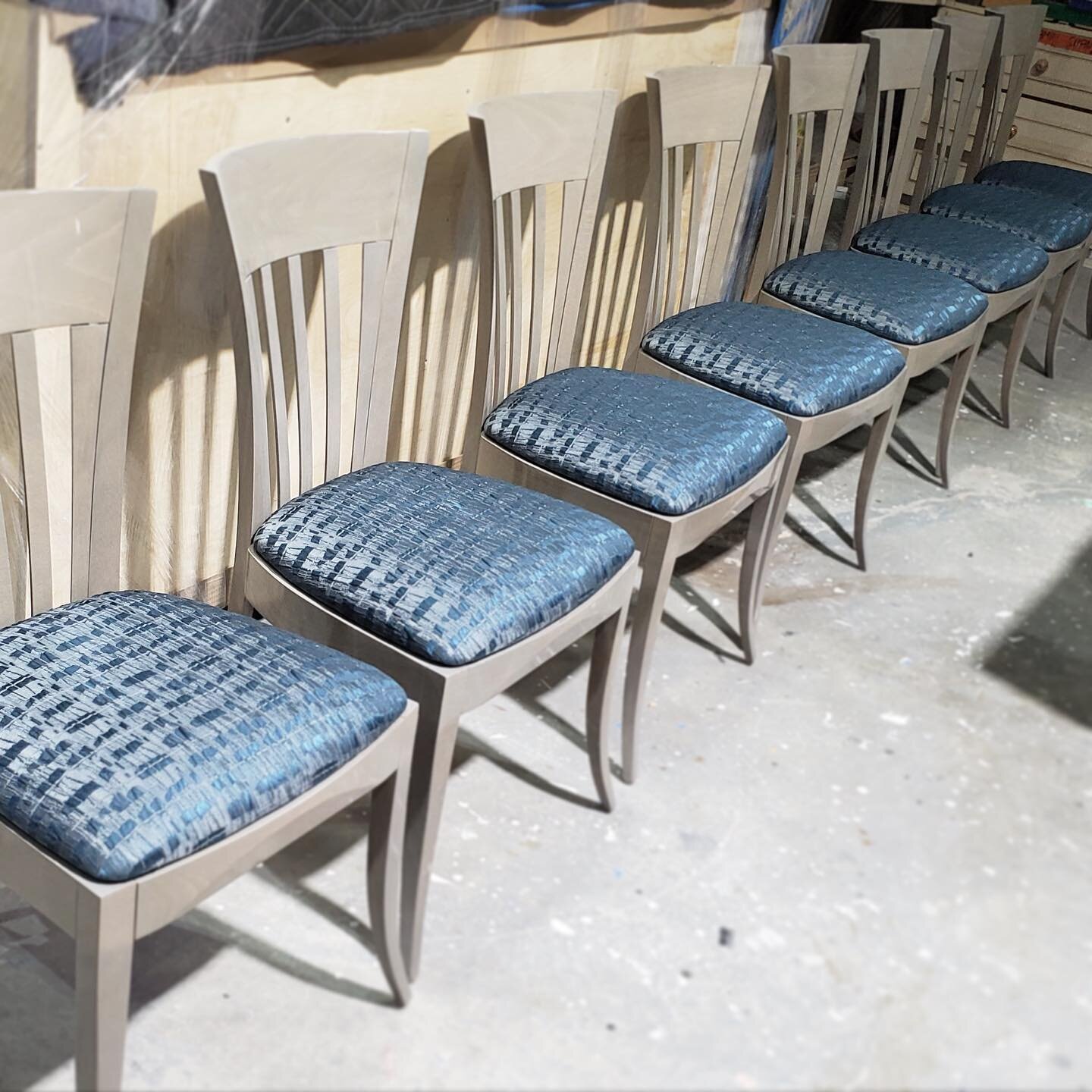 Sneak Peak!  Custom ombre finished dining chairs for an UES project, slight gradient from a lighter stain on the top, to a darker stain to the bottom. Fabric from Armani Casa.  So excited to install these in a few weeks!