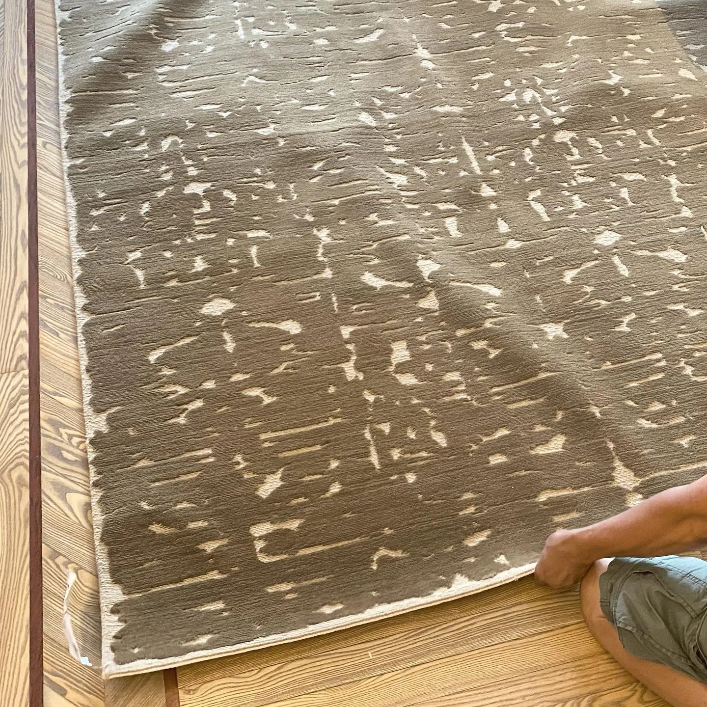 Sneak peek: installing a custom made rug by @rugartny at a project in the Upper East Side, thrilled with the pattern, tone, and how it blends with the rest of the project finishes.  Nearly ready for photography!