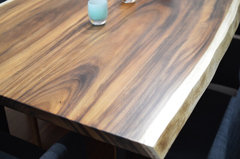 Wood slab table matched with metal steel legs