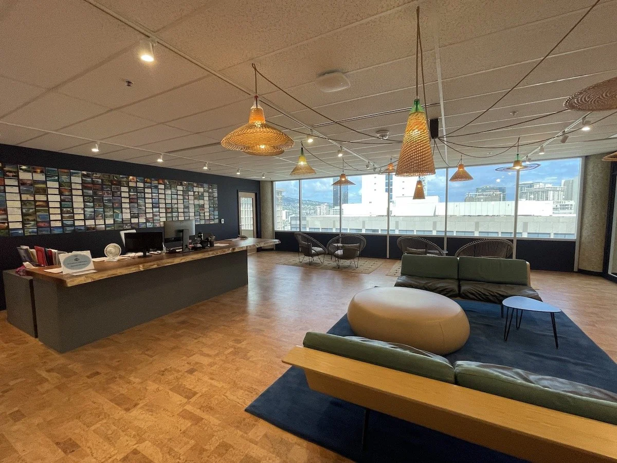 Monkeypod countertop for a reception desk