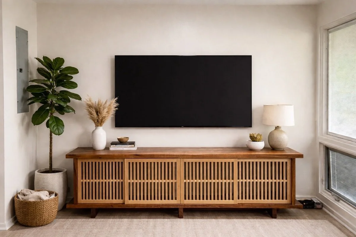 Custom Hawaiian Koa TV Stand with Cedar Sliding Doors