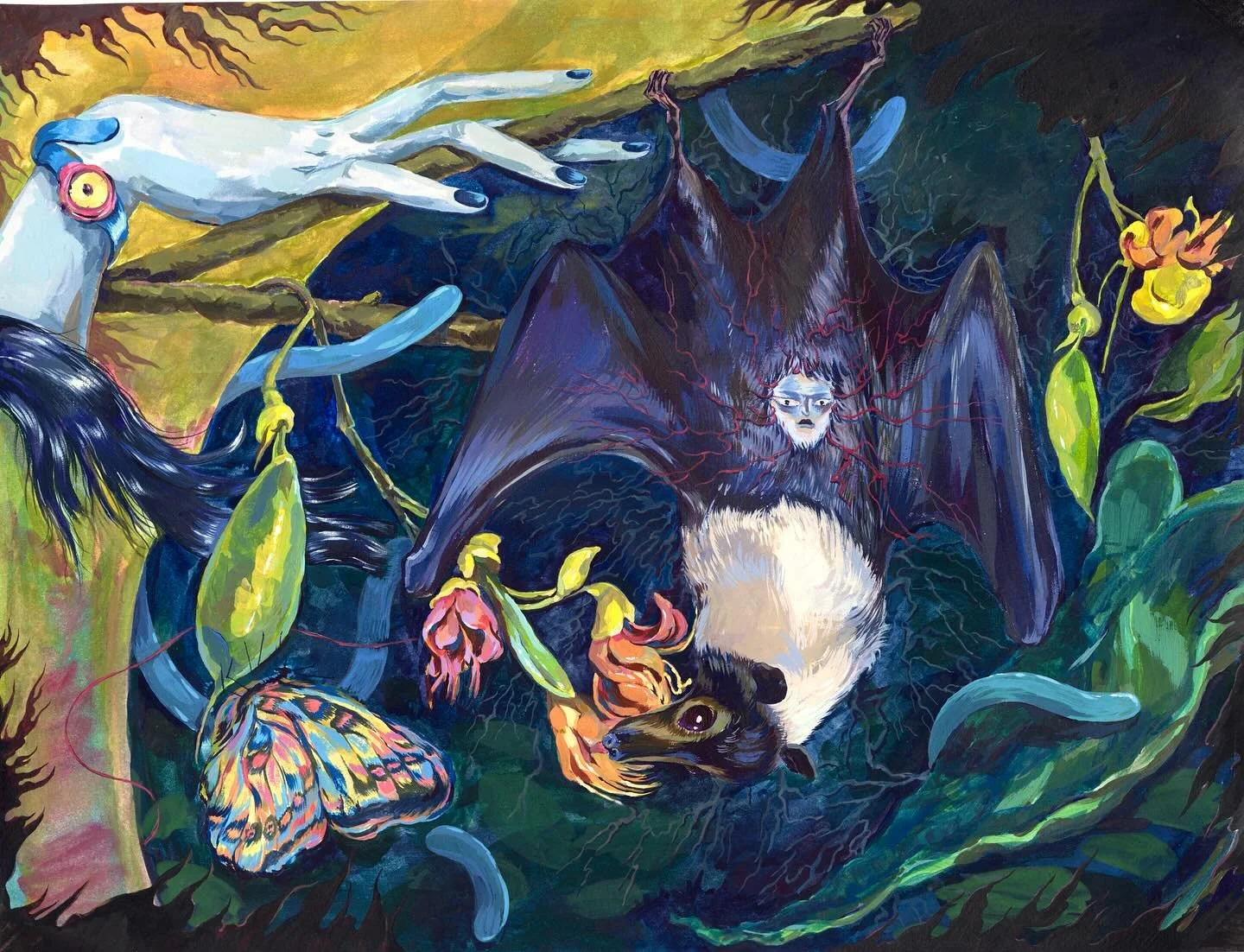 Gouache on paper. 41x31 cm.

#gouachepainting #illustration #painting #abstraction #surrealart #bat