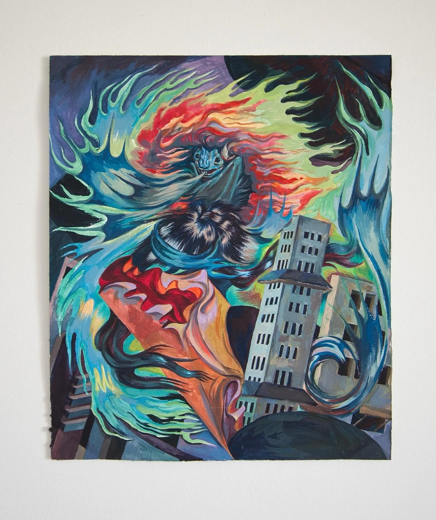 7 inch x 8.5 inch  #gouchepainting #illustration #painting #fire #bat