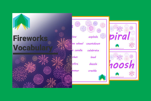 Screenshots of the resources found in the Fireworks Vocabulary Pack.
