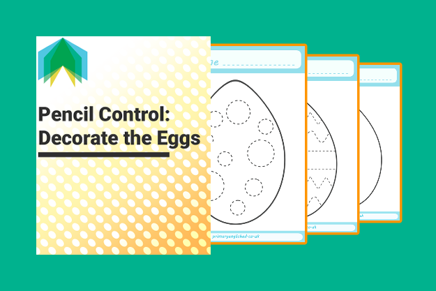 Screenshots of the resources in the Decorate the Eggs pencil control pack.