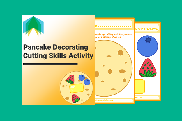Screenshots of the pancake and tasty topping in the scissor skills pack.
