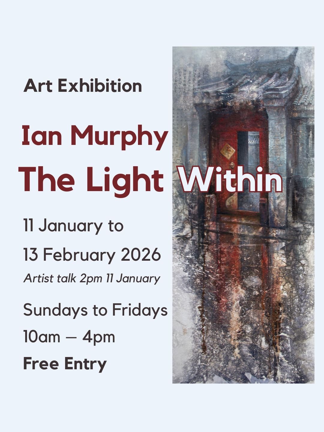 Opens Sunday ~ Ian Murphy: The Light Within

Artist Ian Murphy returns to the Heseltine Gallery with an exhibition of recent paintings based on travels to Venice and Asia.

The exhibition opens on Sunday 11 January, and Ian will give a short talk in 
