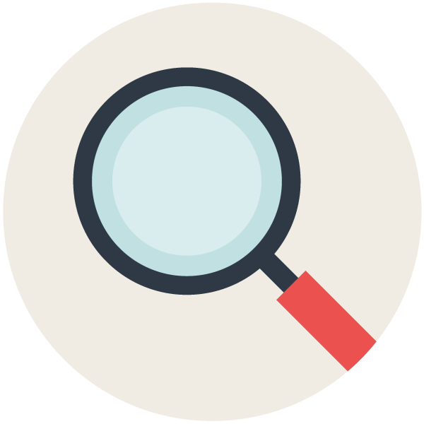 Icon of a magnifying glass with a red handle, representing search or zoom.