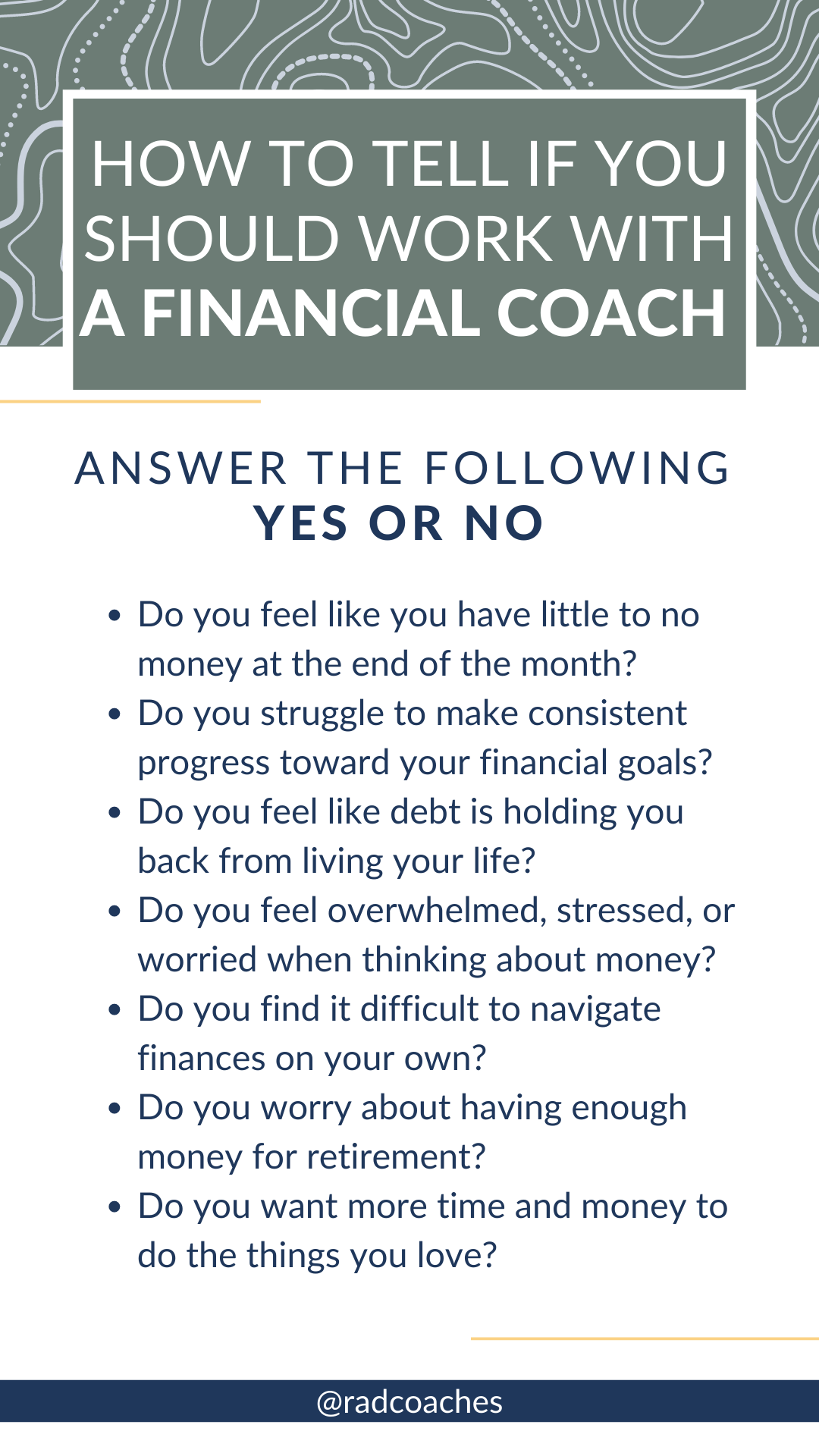 Graphic with a personal quiz to help you decide if you should work with a financial coach.