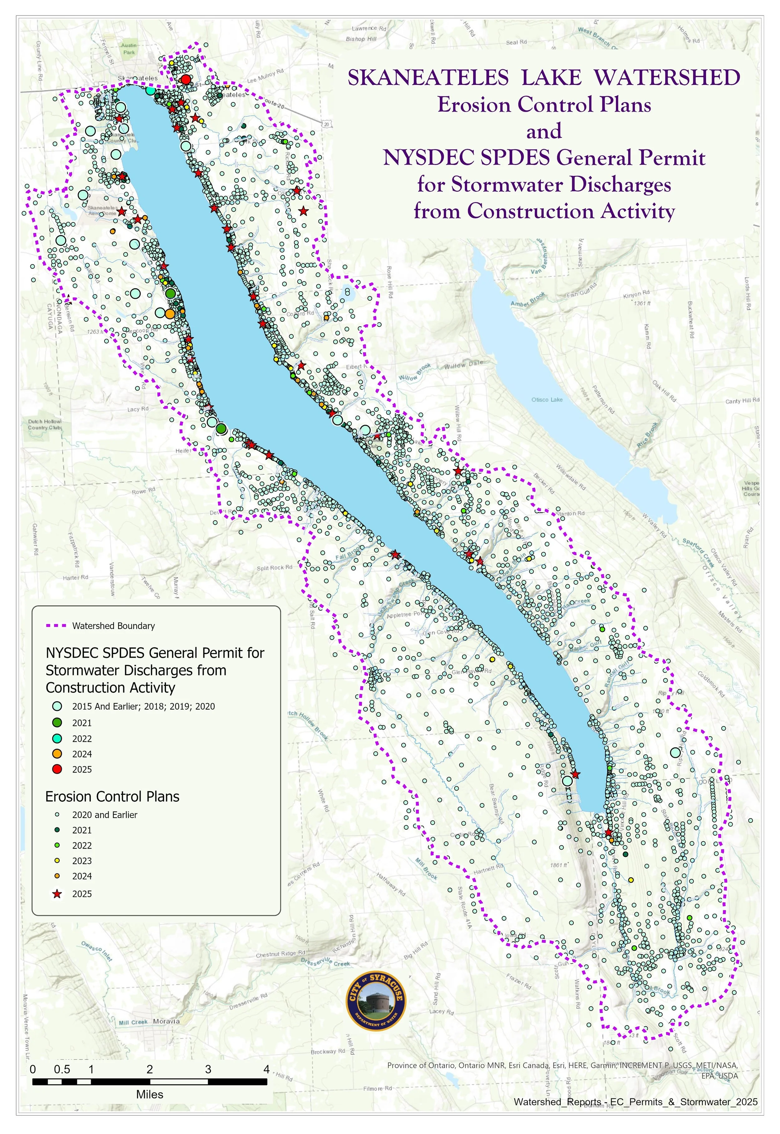 Map showing Skaneateles Lake Watershed erosion control plans and NYSDEC SPDES general permit for stormwater discharges from construction activity