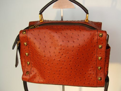 Sharif Ostrich Lambskin Leather Lion Stud Satchel — Sharif 1827- Eclectic  Chic with Modern Touch