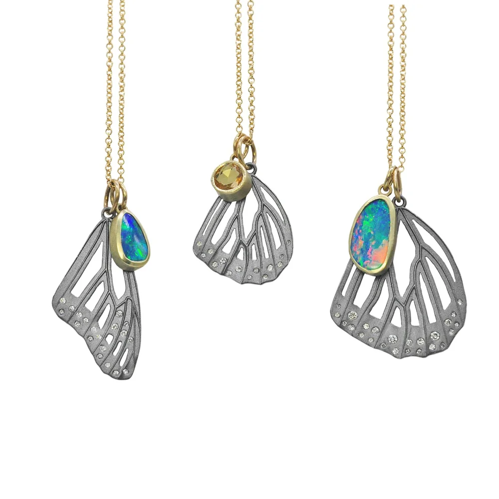 Monarch Butterfly Wing Necklaces with Gemstone Charms Rebecca Myers Design