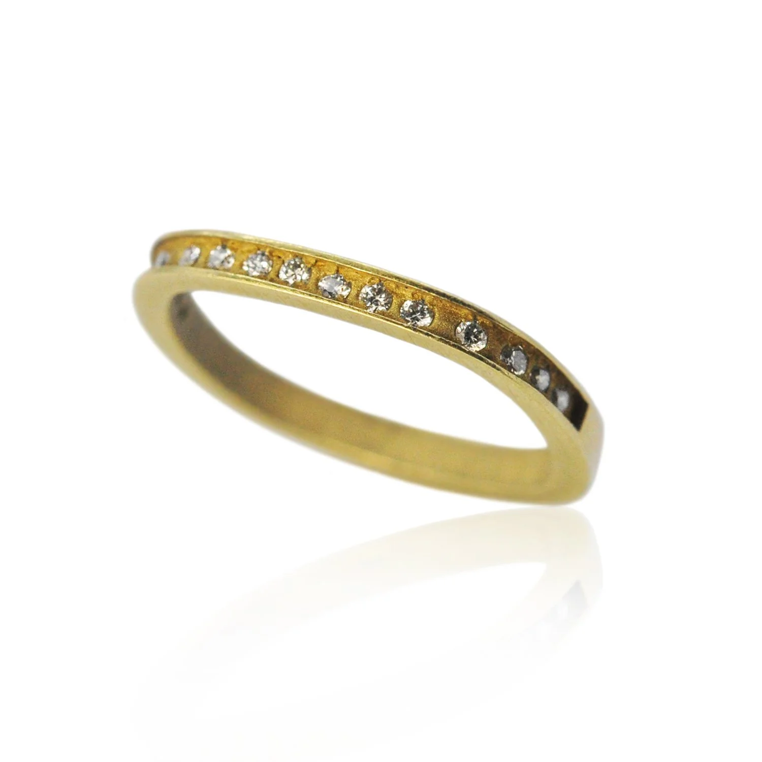 Square Yellow Gold 2mm Fairy Dust Ring (18k). 18k yellow gold, white diamonds. Handmade fine art jewelry by Rebecca Myers Design.