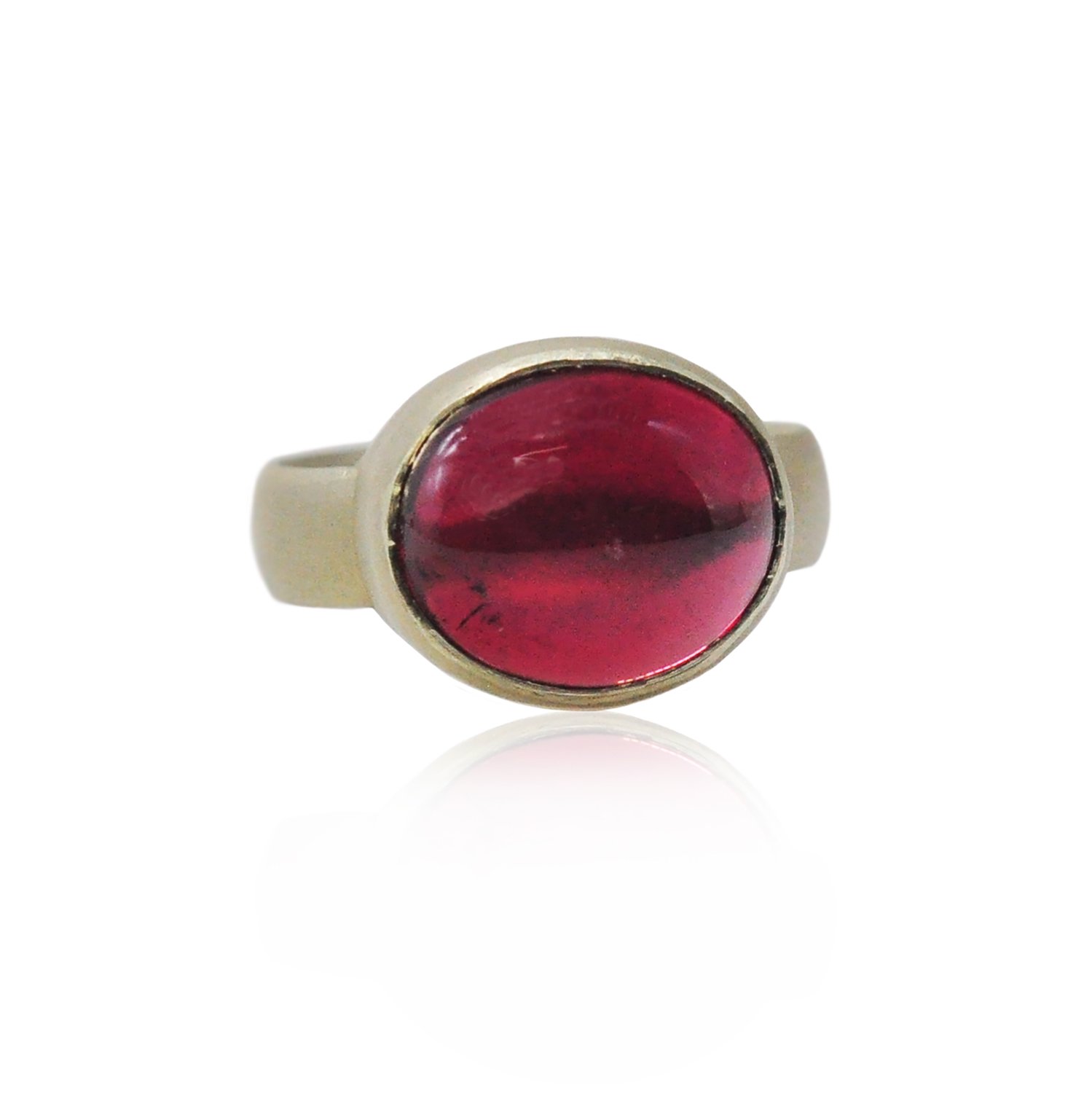 Tourmaline Ring. Tourmaline cabochon, 14k yellow gold. Handmade fine art jewelry by Rebecca Myers Design.