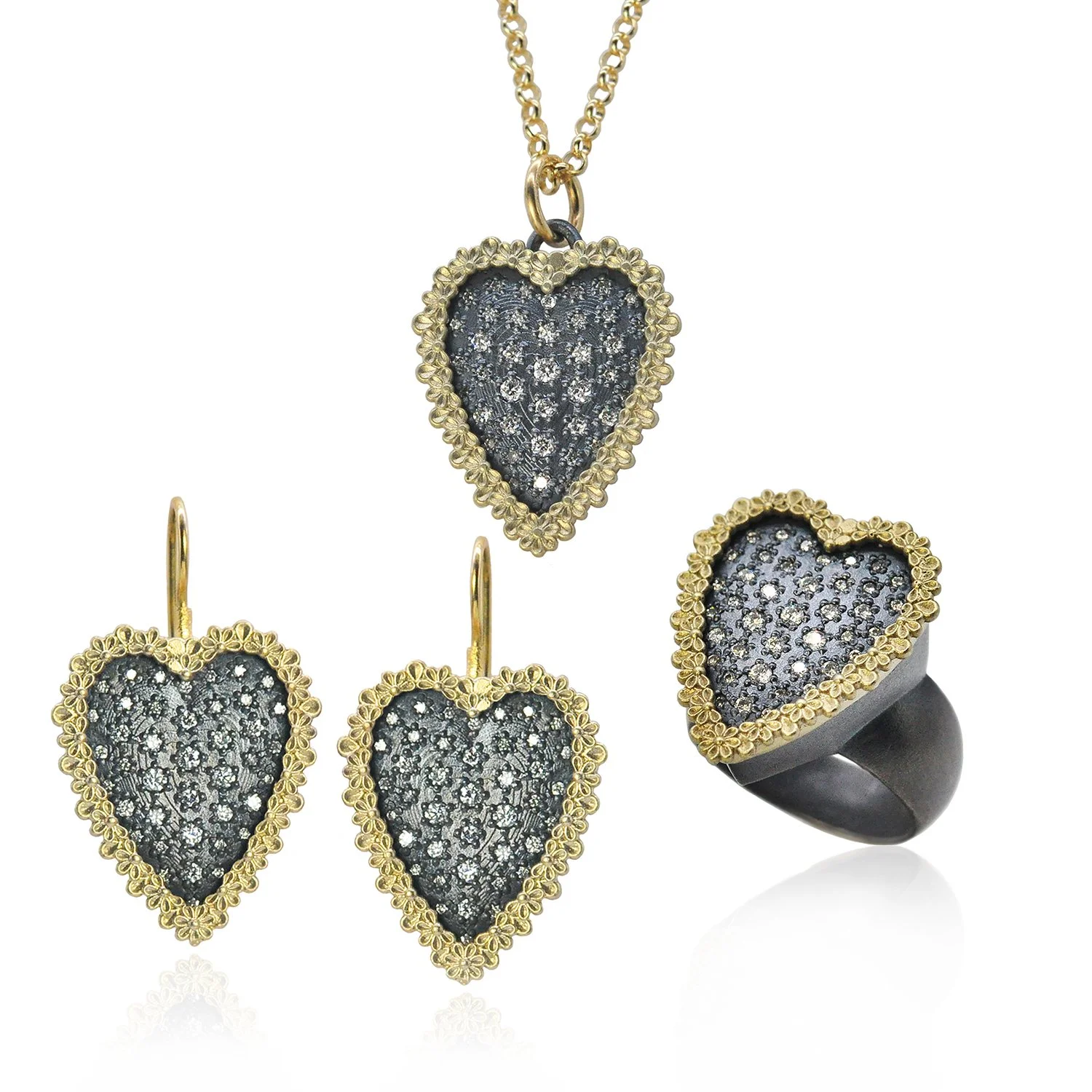 Medium Framed Pave Hearts