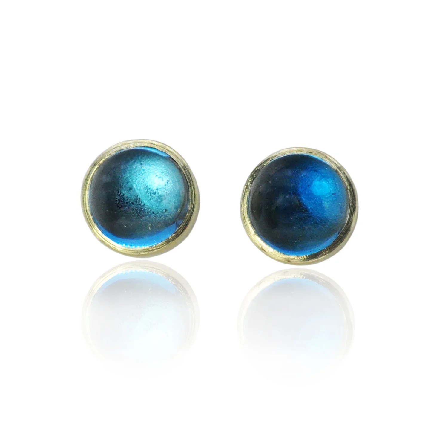 Topaz Cabochon post earrings. Topaz, 14k yellow gold. Handmade fine art jewelry by Rebecca Myers Design