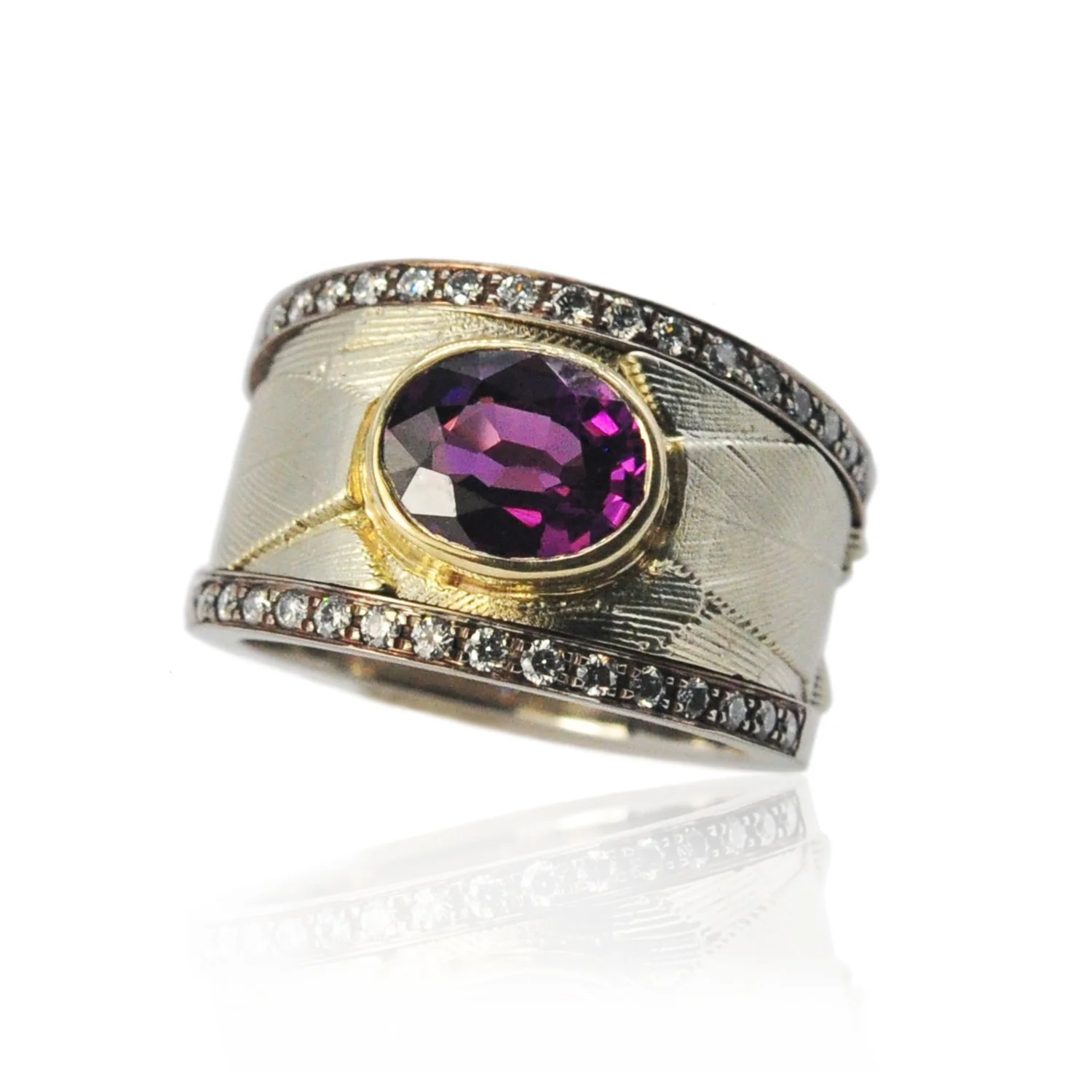 Gold Feather 14kw Diamond Edged Band with Grape Garnet WEB.jpg