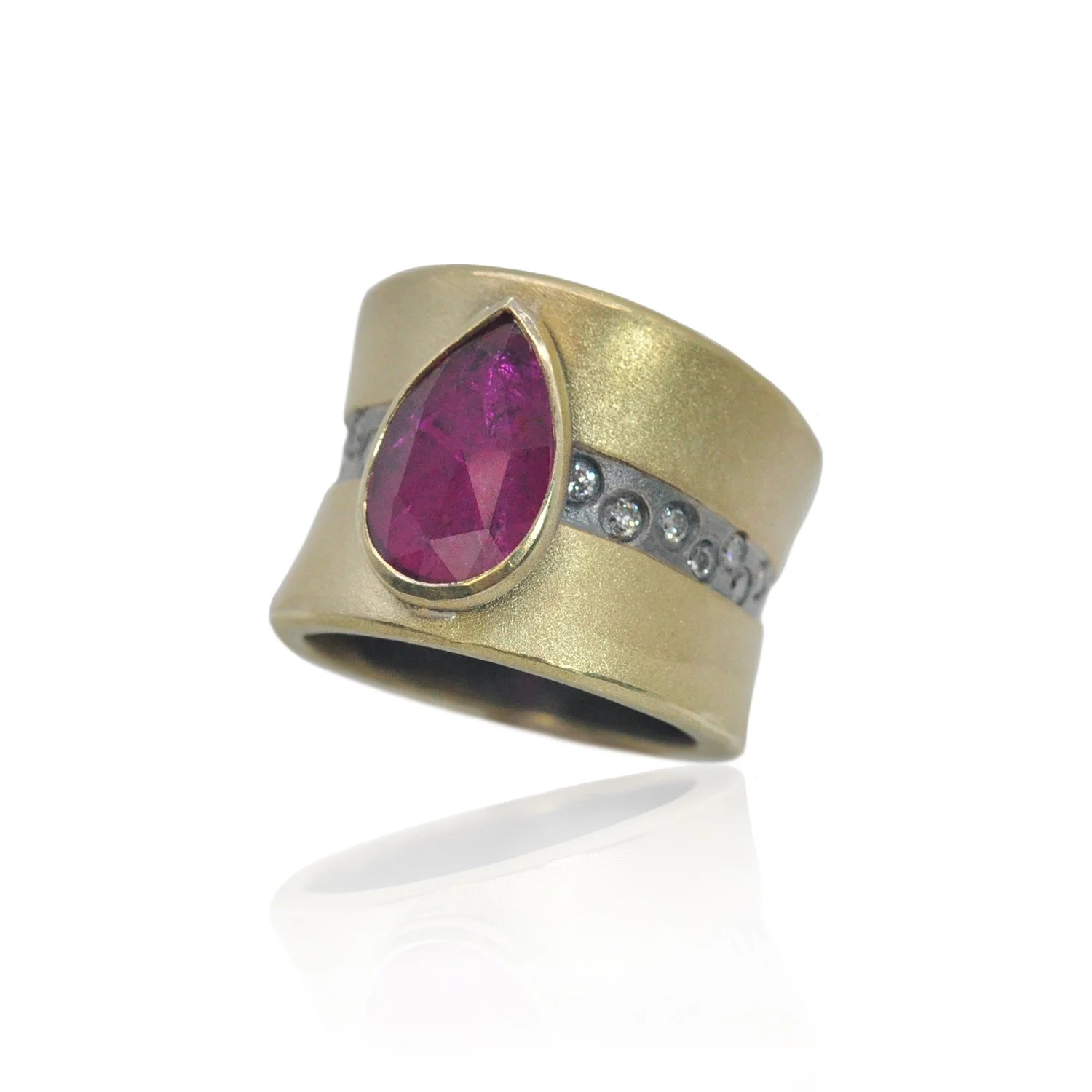 Wide Starry Night Band with Pear Shaped Ruby
