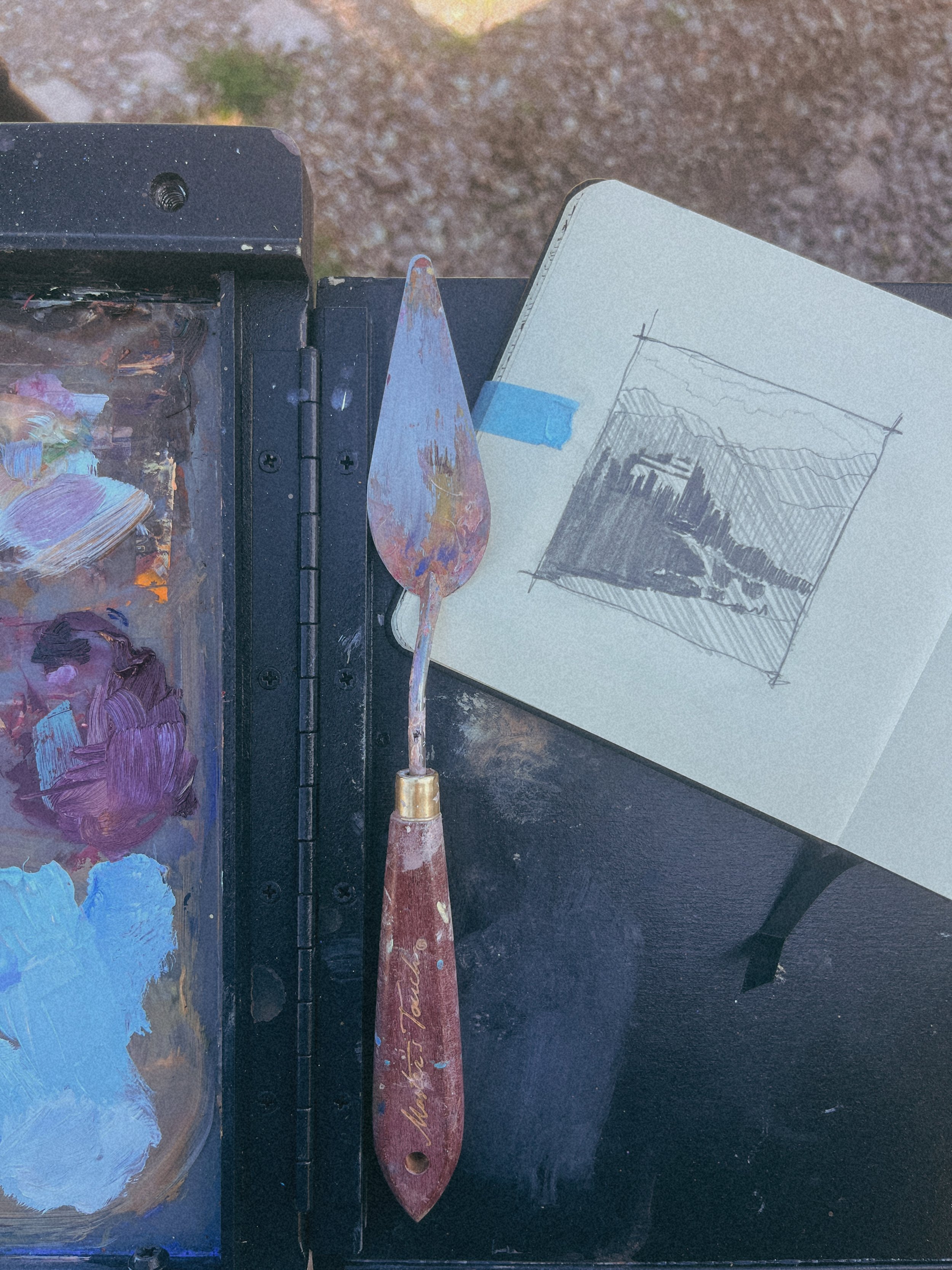 I always start my plein air paintings with a thumbnail sketch, or two, to work out composition and value.