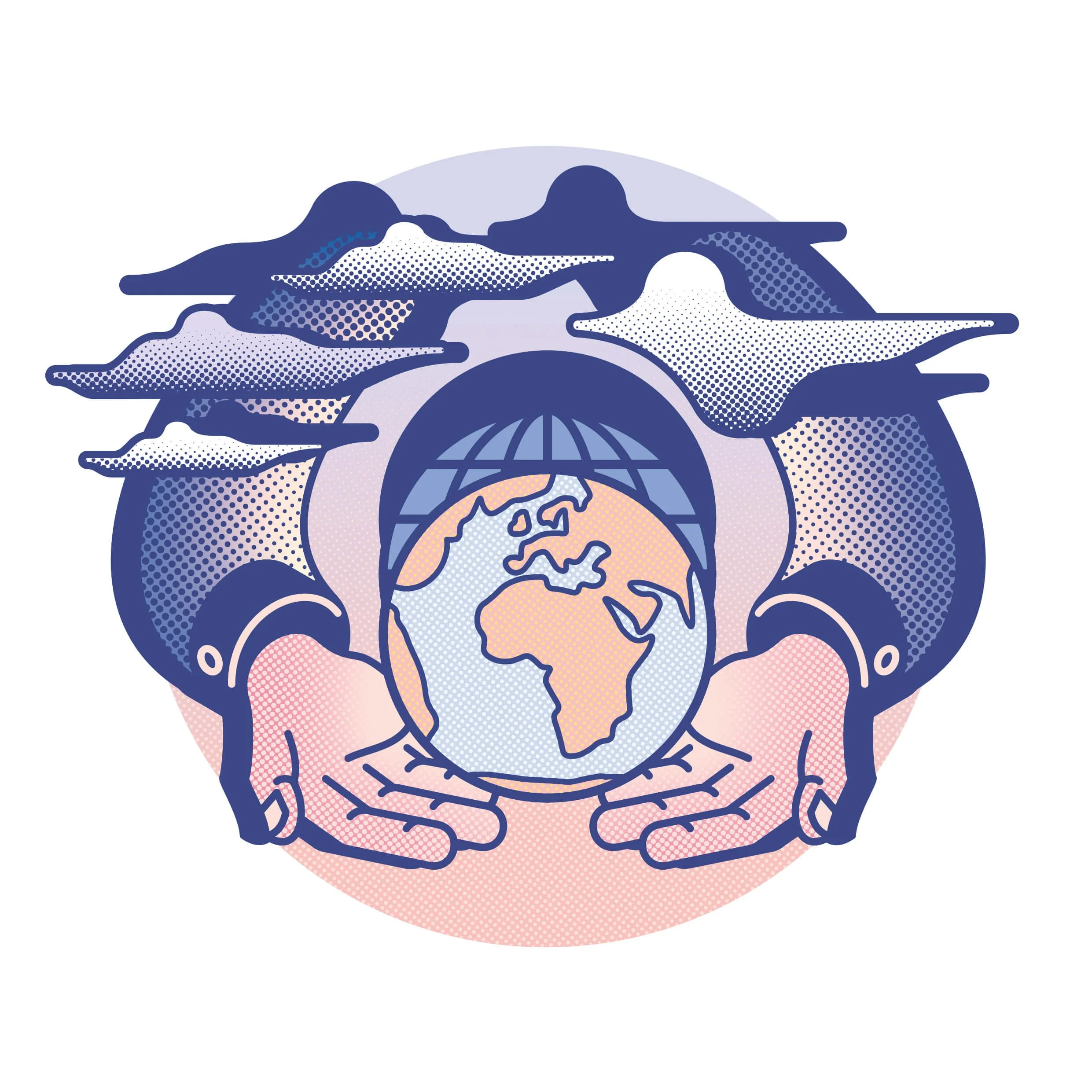 Illustration of the Earth and political discussion, representing politics and global affairs.
