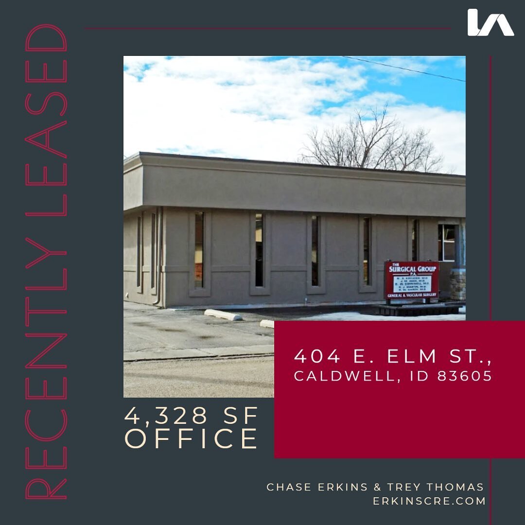 Recently leased 4,328 SF office space, located at, 404 E. Elm St., Caldwell, ID 83605. Chase Erkins and Trey Thomas represented the tenant, Treasure Valley Dermatology and Skin Care Center. 🔗Link in bio. #leased #erkinscre #leeidaho #office #cre