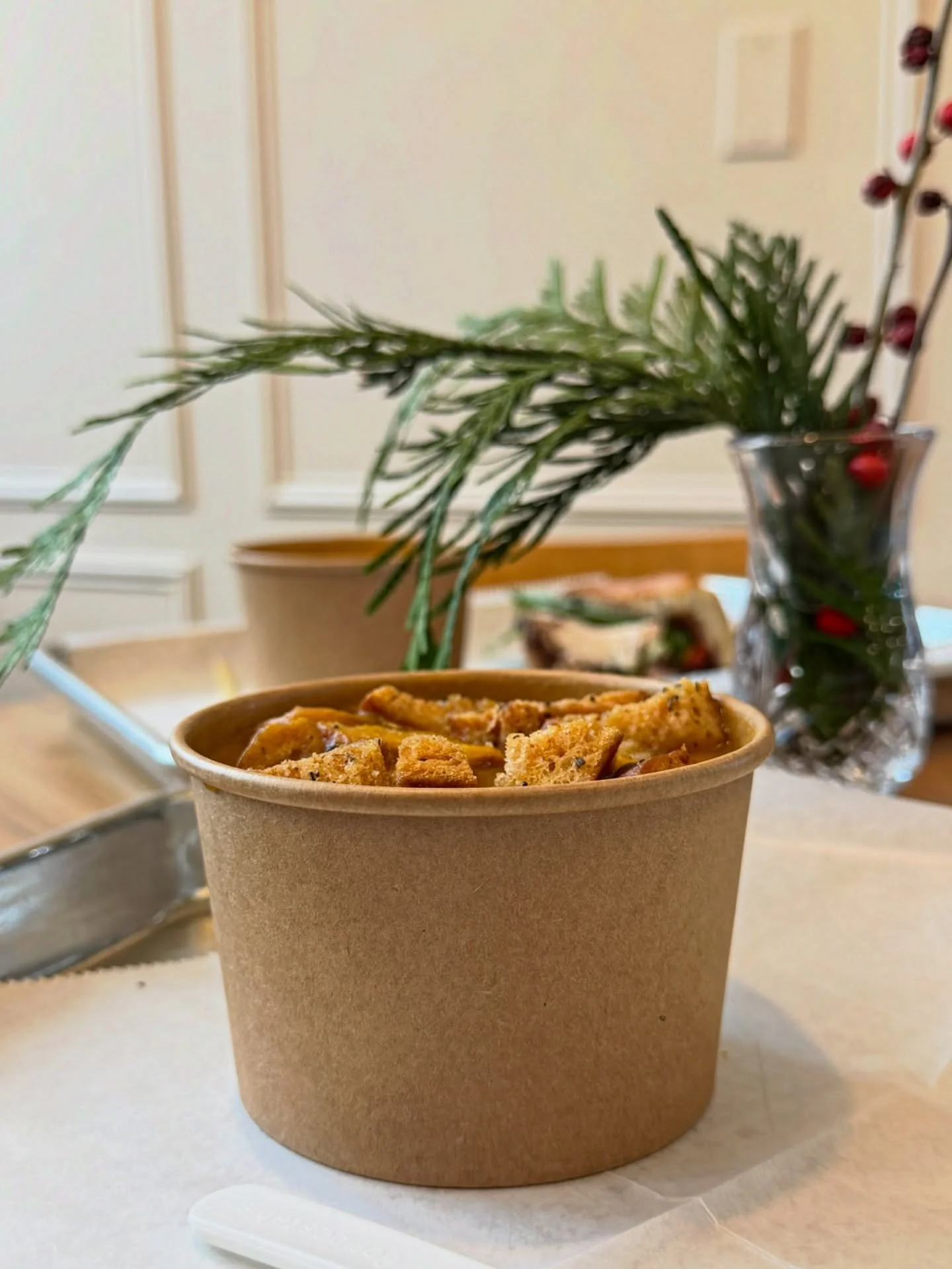 There&rsquo;s something comforting about a solo lunch over a hot cup of soup. This time of year can be hectic so please remember to take a moment for yourself, too! 

Open till 2:30pm today if you need a cozy spot to relax. 

Pictured: a bowl of our 